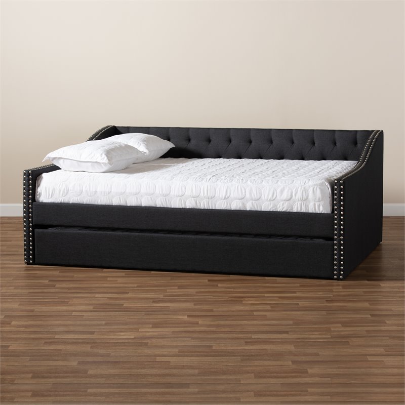 Allora Modern Fabric Upholstered Queen Size Daybed with Trundle in Gray