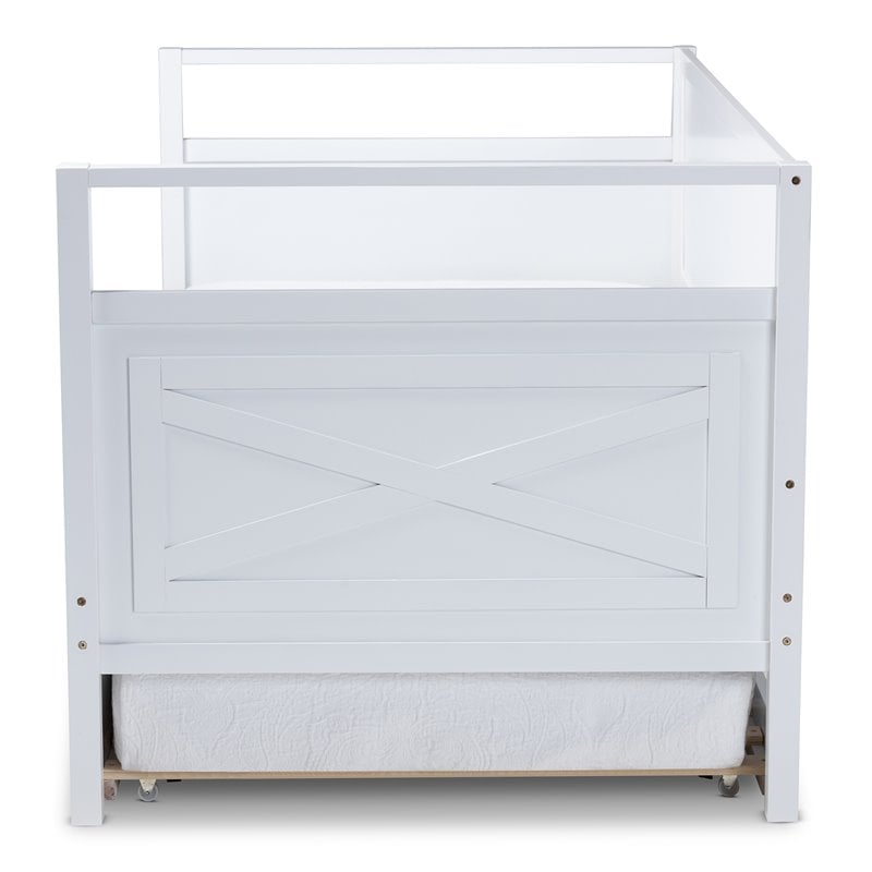 Allora Cottage Farmhouse White Wood Twin Size Daybed with Trundle
