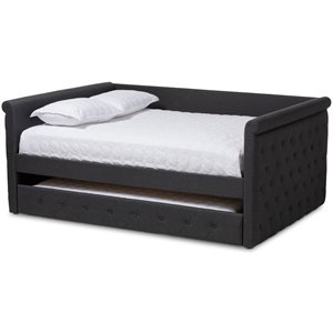 allora contemporary tufted full daybed with trundle in dark grey