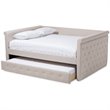 Allora Scrolled Arm Fabric Tufted Full Daybed with Trundle in Beige