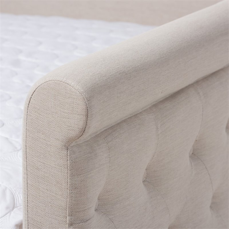 Allora Scrolled Arm Fabric Tufted Full Daybed with Trundle in Beige