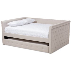 allora contemporary tufted full daybed with trundle in light beige