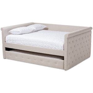 allora contemporary tufted queen daybed with trundle in light beige