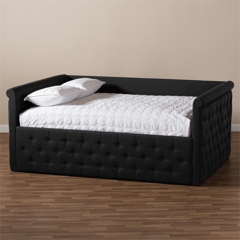 Allora Contemporary Tufted Upholstered Queen Daybed in Dark Grey