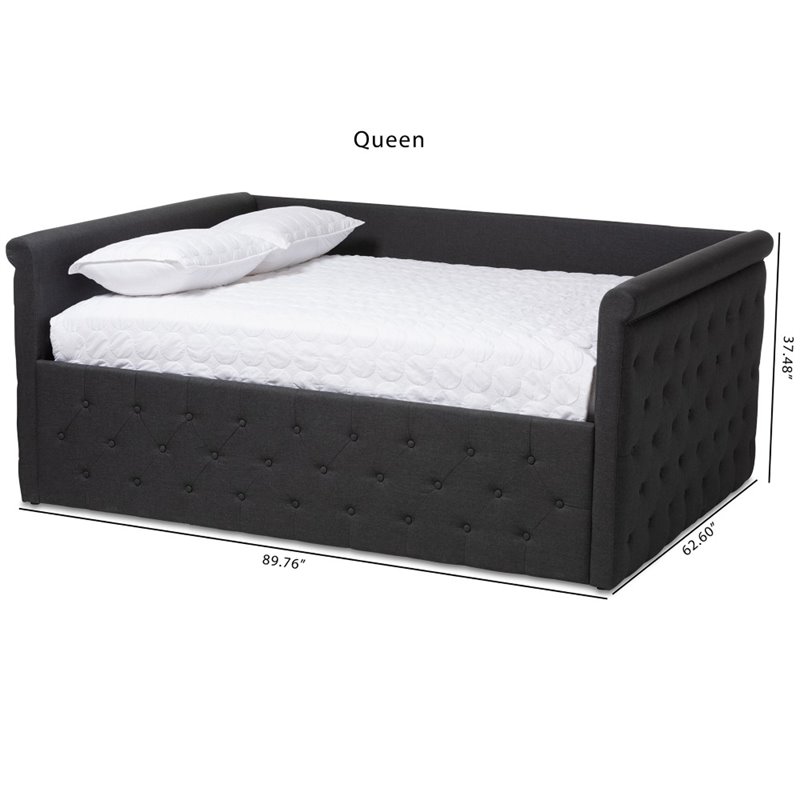 Allora Contemporary Tufted Upholstered Queen Daybed in Dark Grey