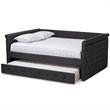 Allora Scrolled Arm Fabric Tufted Queen Daybed with Trundle in Gray