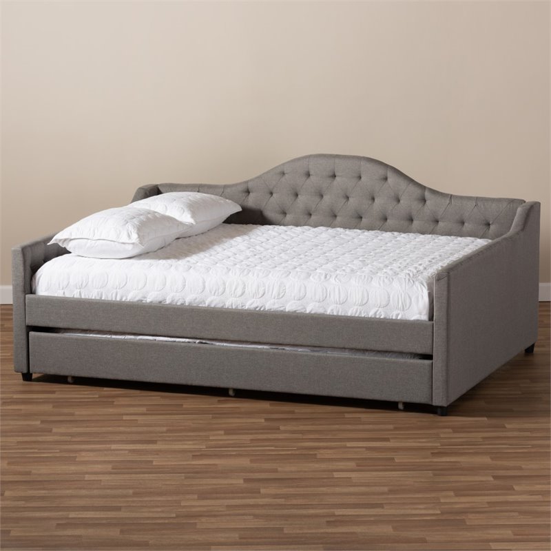 Allora Contemporary Fabric Tufted Queen Daybed with Trundle in Gray