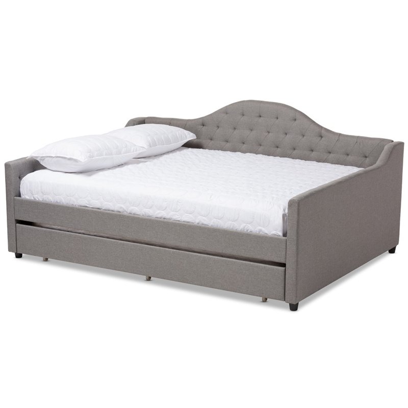 Allora Contemporary Fabric Tufted Queen Daybed with Trundle in Gray