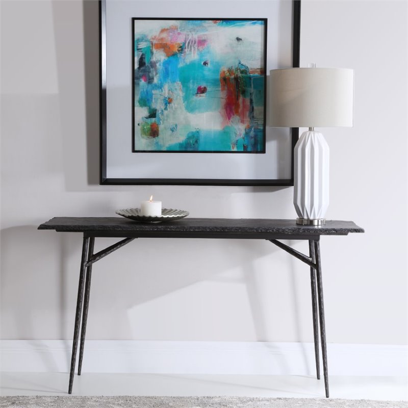Allora Modern Slate Console Table in Aged Black