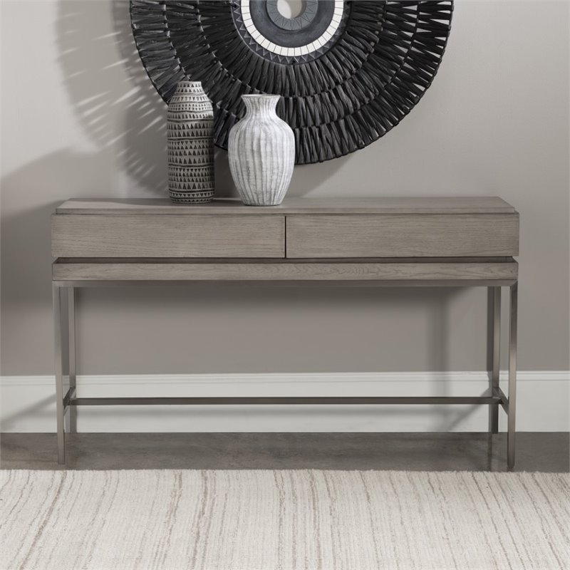 Allora Modern Oak Console Table in Mushroom Gray