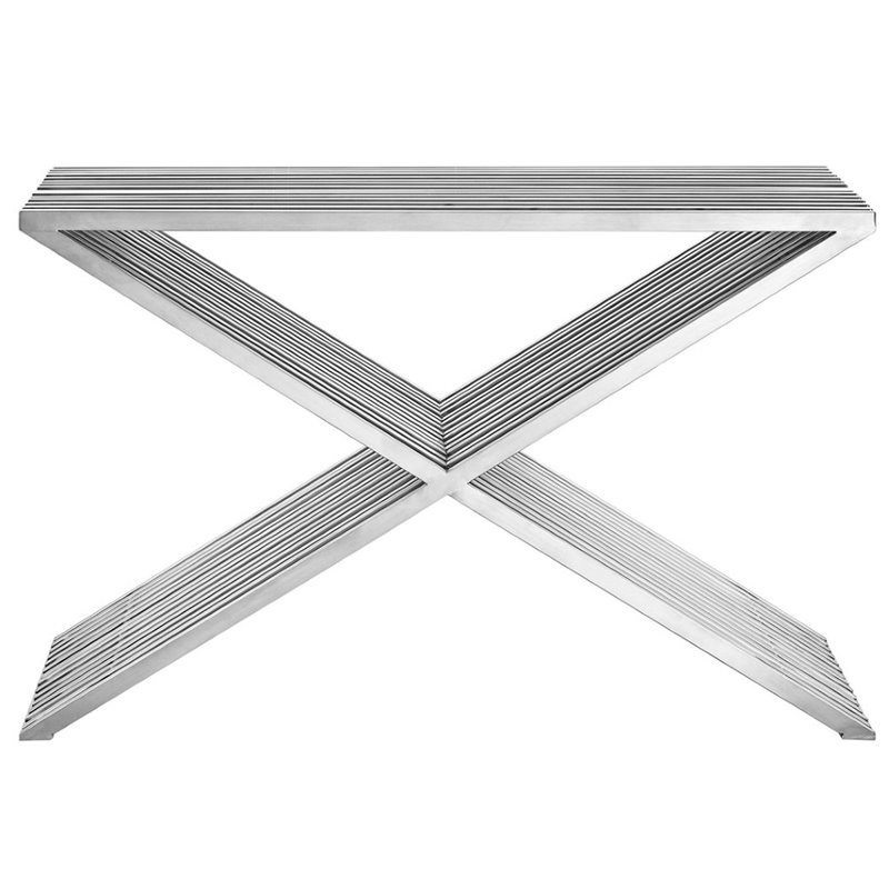 Allora Modern Press Metal Console Table in Silver