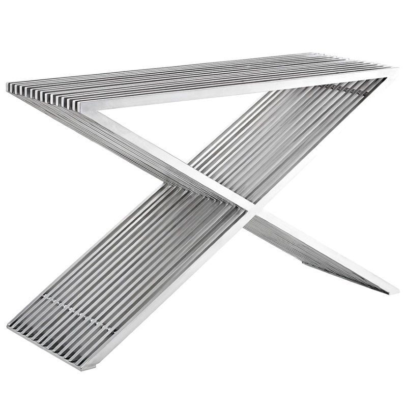 Allora Modern Press Metal Console Table in Silver