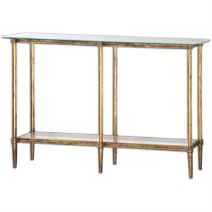 allora modern glass console table in bright gold leaf