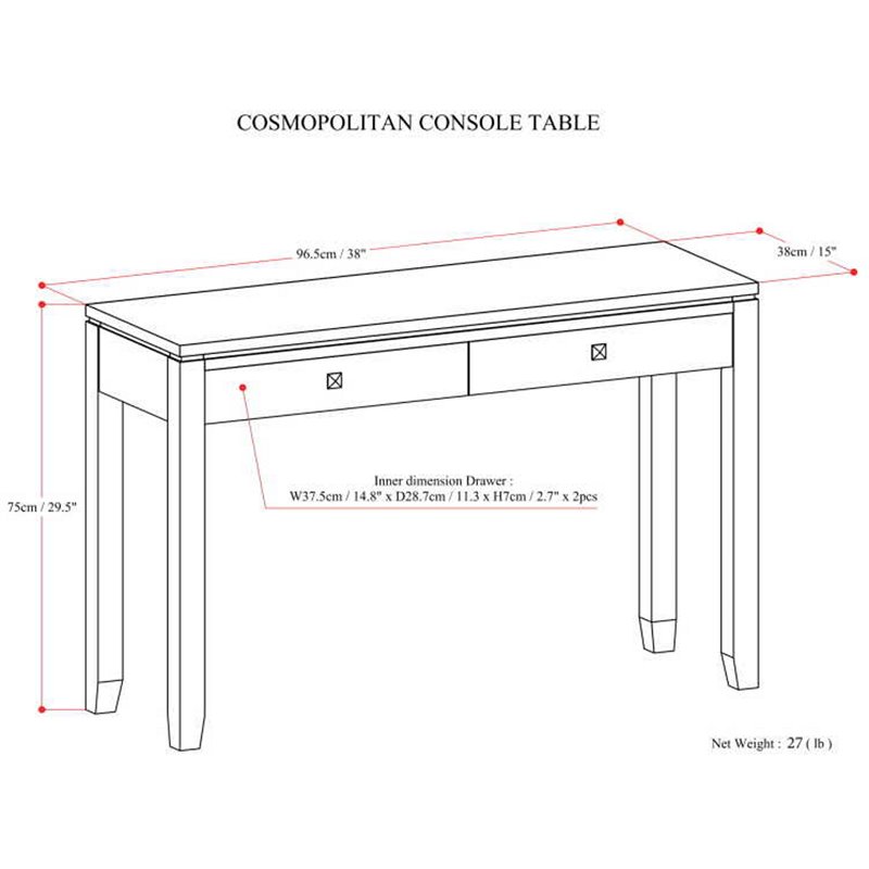 Allora Solid Wood Console Table with 2 Drawers Mahogany Brown