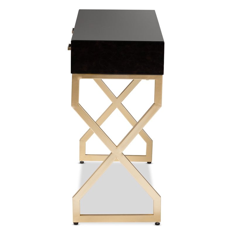 Allora Modern 2-Drawer Wood Console Table in Dark Brown and Gold