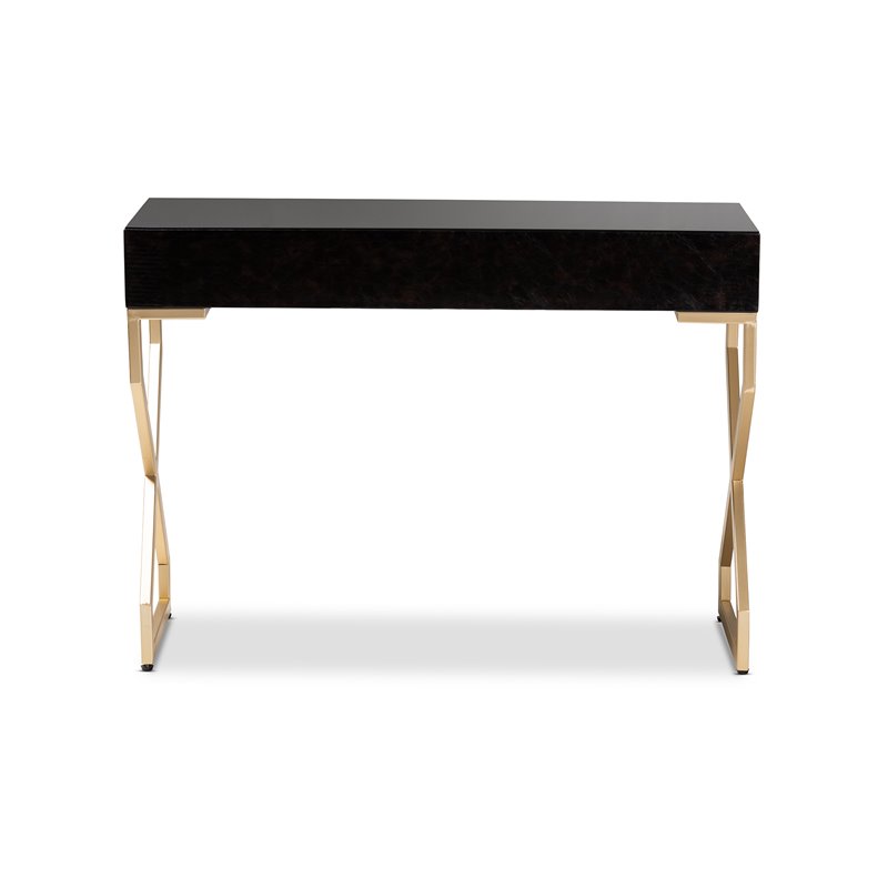 Allora Modern 2-Drawer Wood Console Table in Dark Brown and Gold