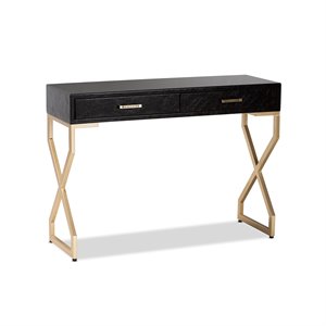 allora modern 2-drawer wood console table in dark brown and gold
