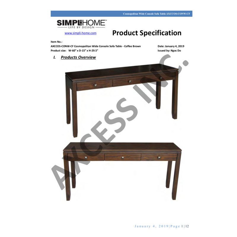 Allora Modern Solid Wood Wide Console Sofa Table in Mahogany Brown