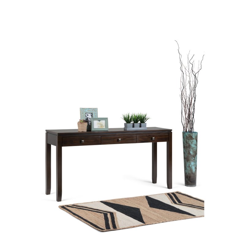 Allora Modern Solid Wood Wide Console Sofa Table in Mahogany Brown