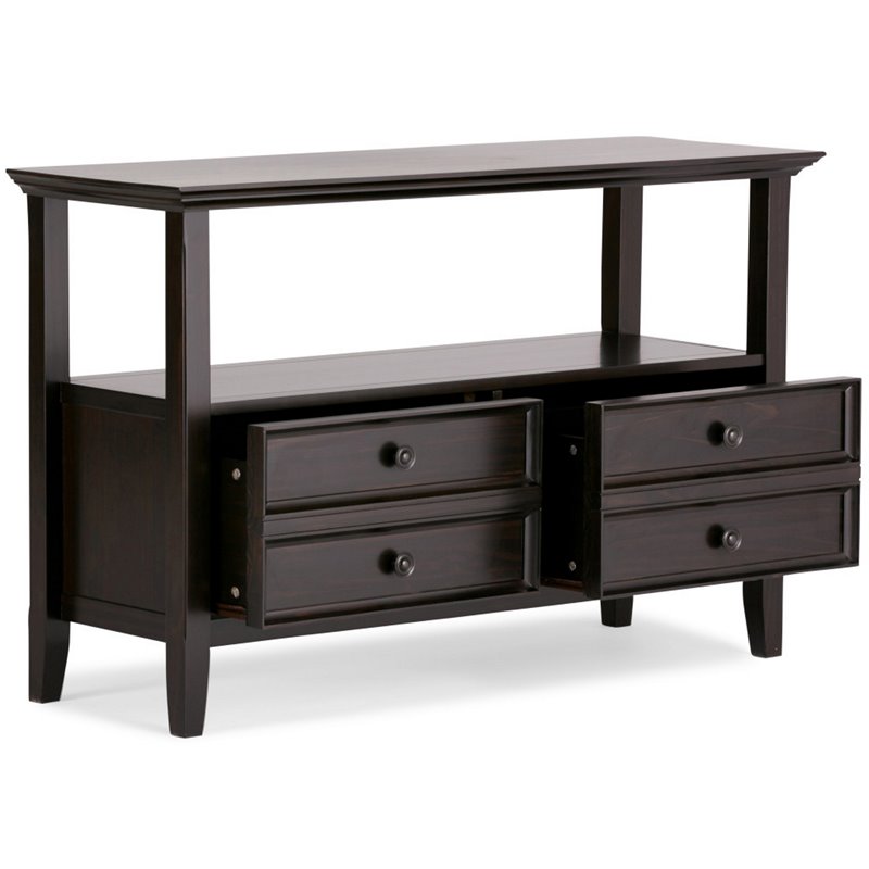 Allora Solid Wood Console Table with Storage Drawers Hickory Brown