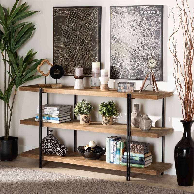 Allora Modern Brown Finished Wood and Black Finished Console Table