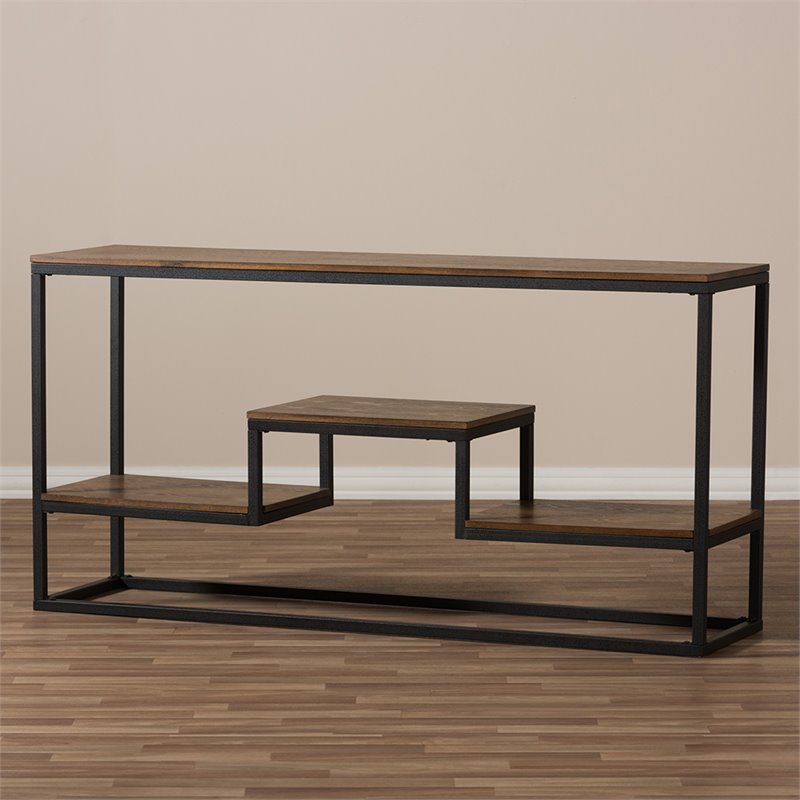 Allora Contemporary Console Table in Antique Black and Weathered Oak