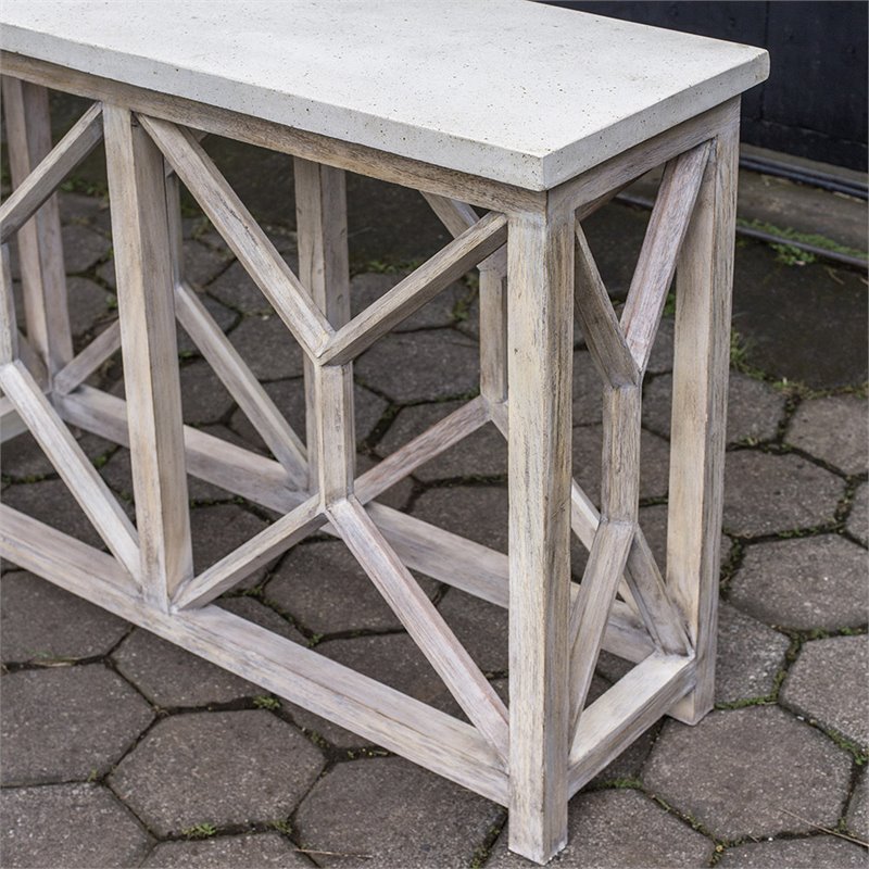 Allora Mid-Century Stone Top Accent Console Table in Ivory and Oatmeal