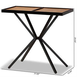 allora modern walnut finished wood and black finished metal console table