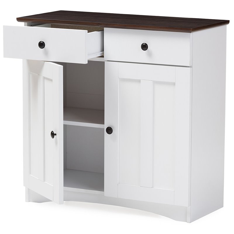 Allora Contemporary Wood Server in White and Dark Brown