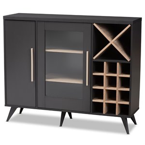 Allora Contemporary Wood Wine Cabinet in Dark Grey and Oak