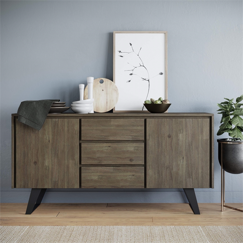 Allora Contemporary Solid Acacia Wood Sideboard Buffet in Gray