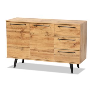 allora modern oak brown finished wood 3-drawer sideboard buffet