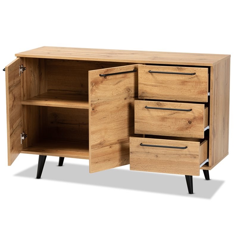 Allora Modern Oak Brown Finished Wood 3-Drawer Sideboard Buffet