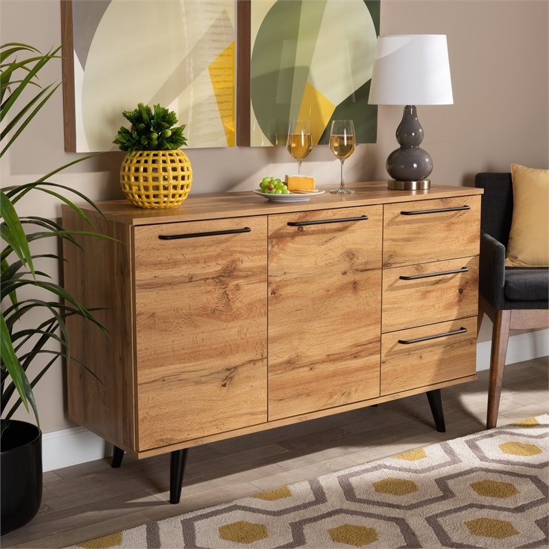 Allora Modern Oak Brown Finished Wood 3-Drawer Sideboard Buffet