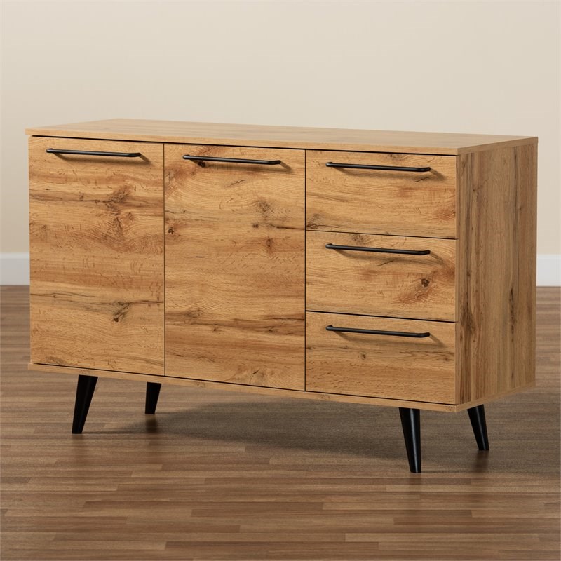 Allora Modern Oak Brown Finished Wood 3-Drawer Sideboard Buffet