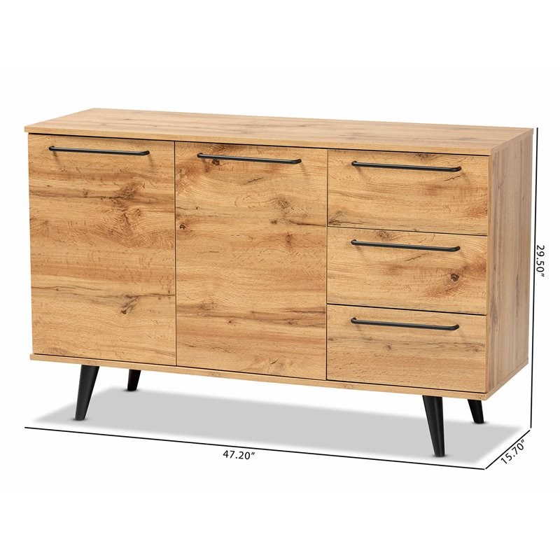 Allora Modern Oak Brown Finished Wood 3-Drawer Sideboard Buffet
