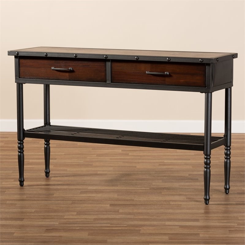 Allora 2-Drawer Wood and Metal Sideboard Server in Walnut Brown