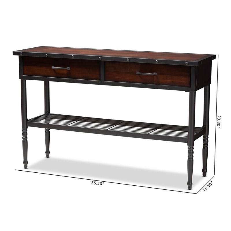Allora 2-Drawer Wood and Metal Sideboard Server in Walnut Brown
