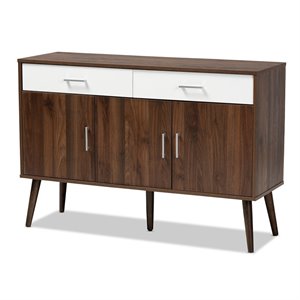 allora two-tone white and walnut wood 2-drawer sideboard buffet