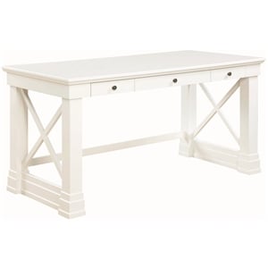 allora 3-drawer rectangular transitional wood writing desk in white