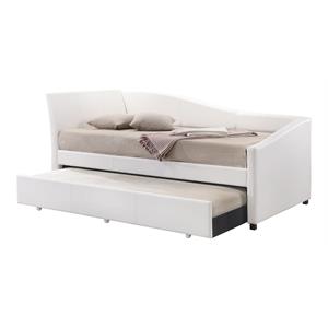 Allora Transitional Faux Leather Twin Daybed and Trundle in White