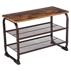 Allora Contemporary 3 Tier Wood Top Shoe Rack with Metal Base in Brown
