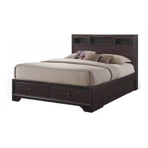 Allora Modern Wood Queen Bed with Storage in Espresso