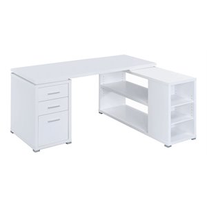 Allora L-Shaped Contemporary Wood Office Desk with 3 Drawers in White