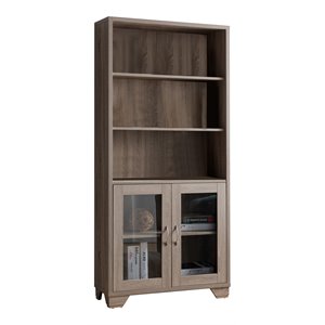 Allora Transitional Wood Book Cabinet with 3 Display Shelves in Brown