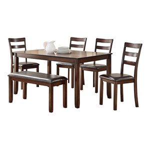 Allora 6-Piece Contemporary Rubber Wood Dining Set in Brown