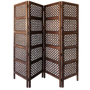 allora decorative four panel mango wood hinged room divider in brown