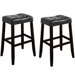 Allora Wood Stool with Saddle Seat and Button Tufting in Black/Brown (set of 2)