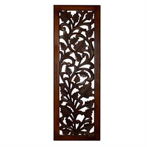 Allora Mango Wood Wall Panel Hand Crafted with Leaves Motif in Brown