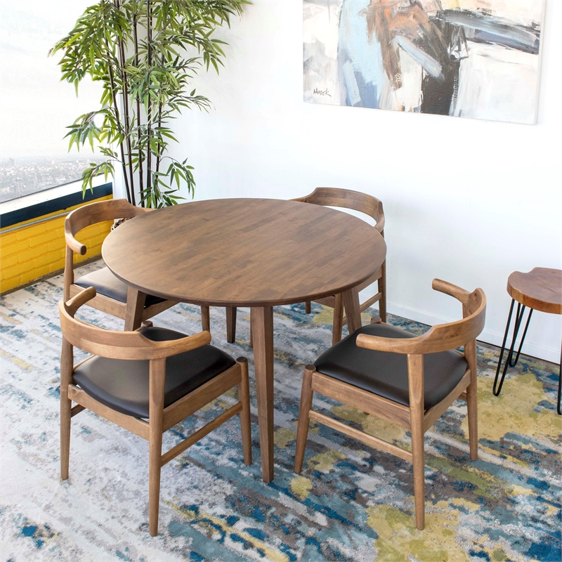 Allora 5-Piece Mid-Century Dining Set w/ 4 Pu Leather Dining Chairs in Black